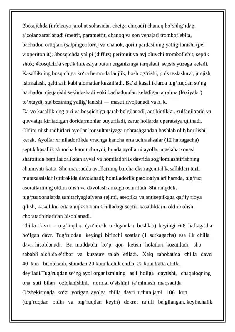Chilla davridagi septik kasalliklar 2