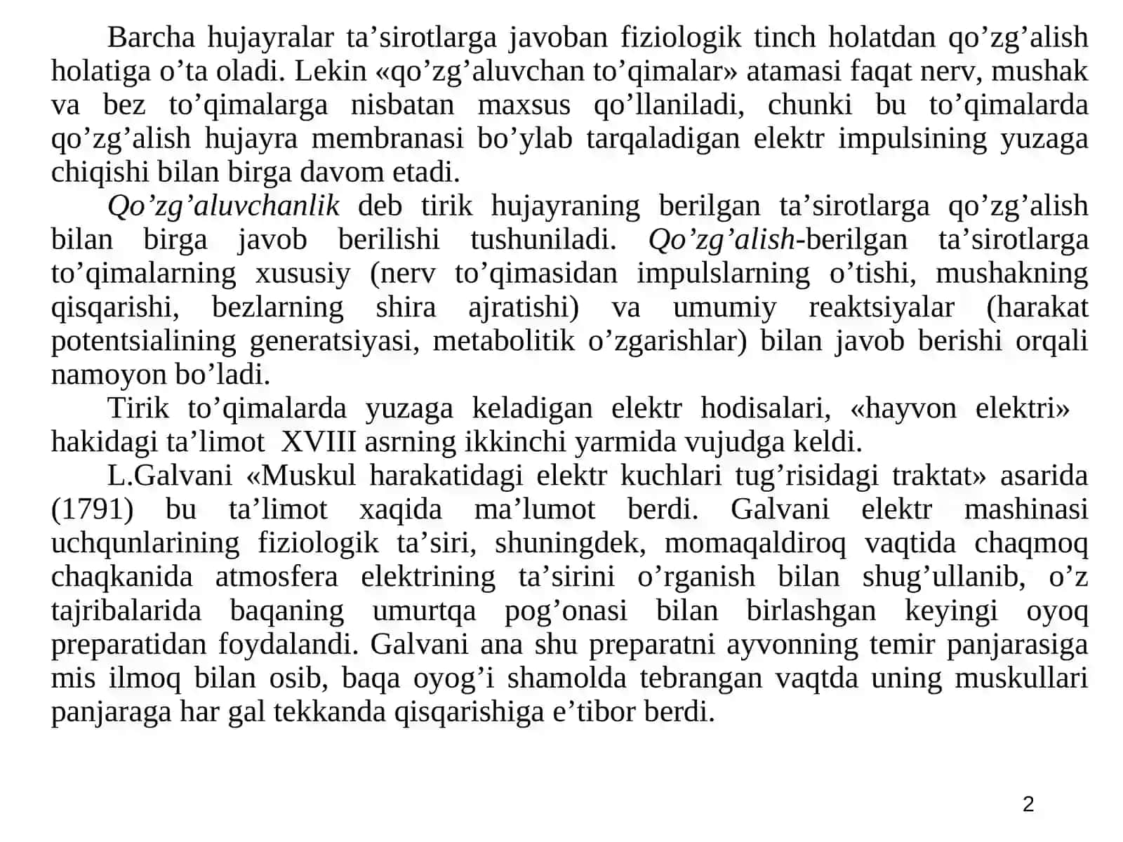 MA’RUZA. Qo‘zg‘aluvchan to‘qimalar fiziologiyasi 2