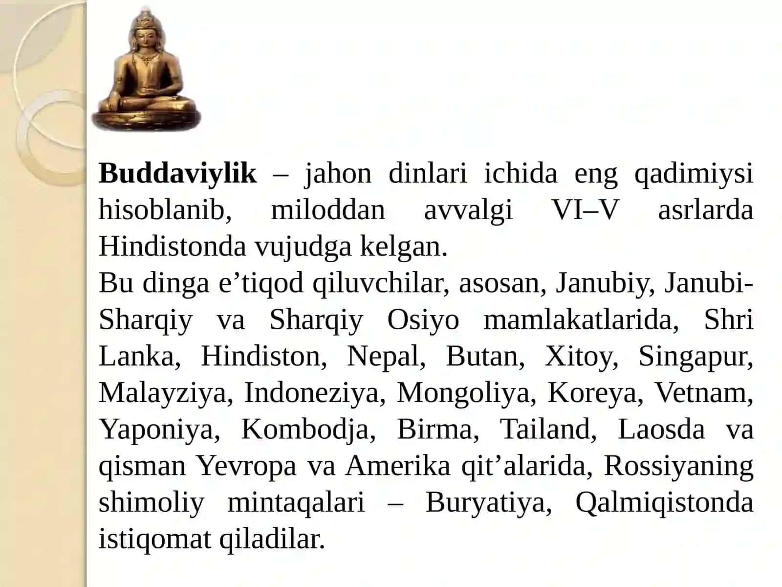 Buddizm dini tarixi va asosiy g‘oayalari 2
