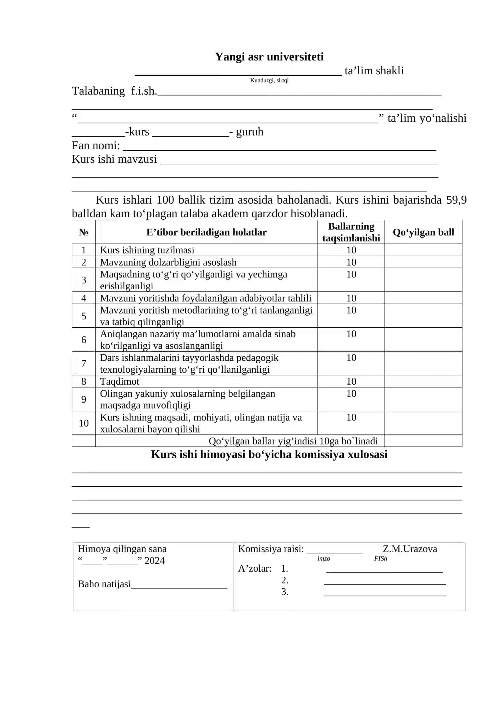 Boshlang`ich ta`lim Sirtqi 2-kurs MT 106-guruh talabasi Nabiyeva Nargizaning 2