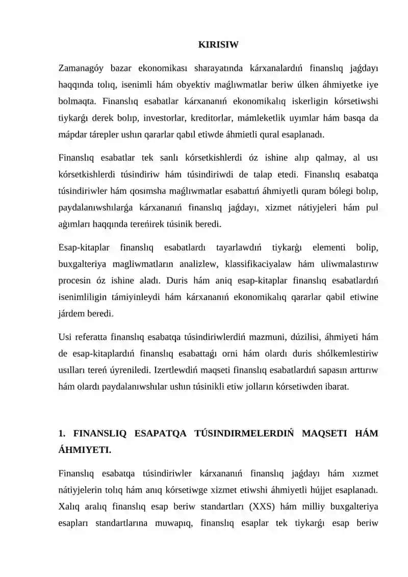 Finansliq esabatqa túsindirmeler hám esap-kitaplar 2