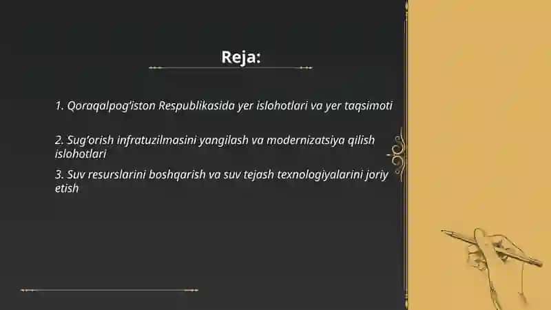 Qoraqalpogʻiston Respublikasida qishloq xoʻjaligi sohasini rivojlantirish uchun islohotlar 2