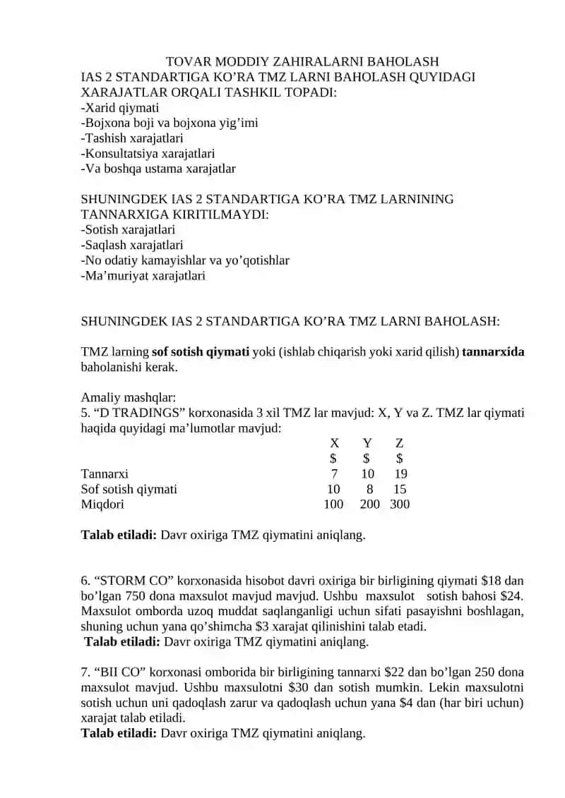 Tovar moddiy zaxiralar (IAS 2) 2