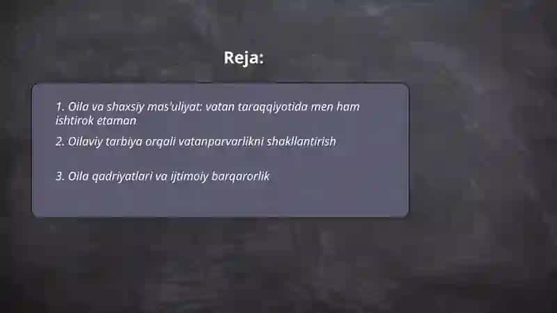 Vatan taraqqiyotiga men ham masulam: Oila jamiyatning asosiy boʻgʻinidir 2