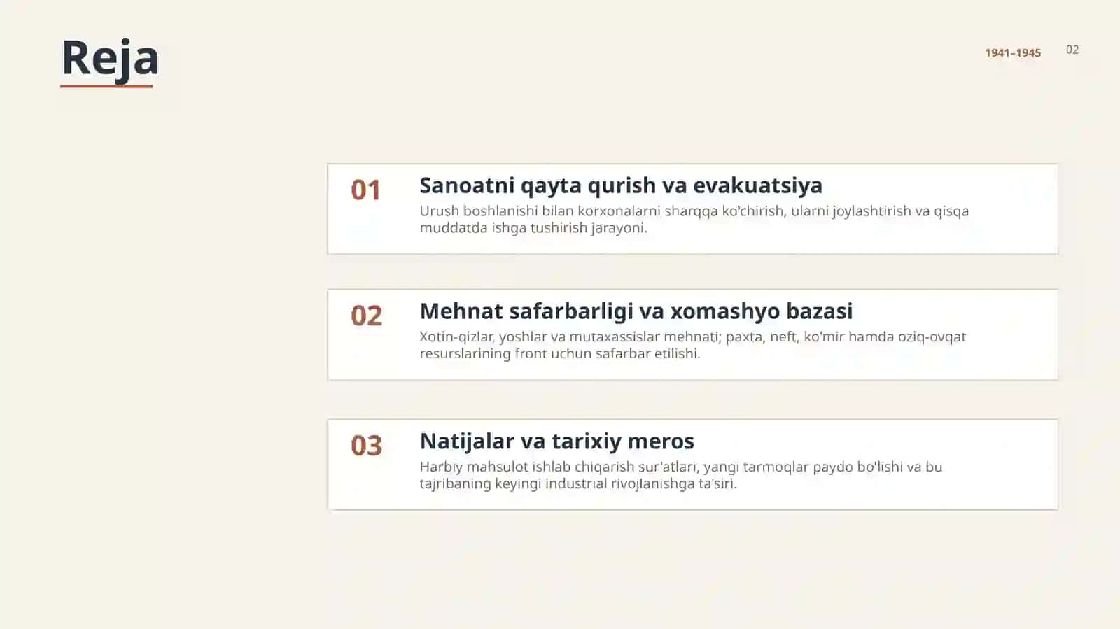 Ikkinchi jahon urushi yillaridagi O'zbek sanoati 2