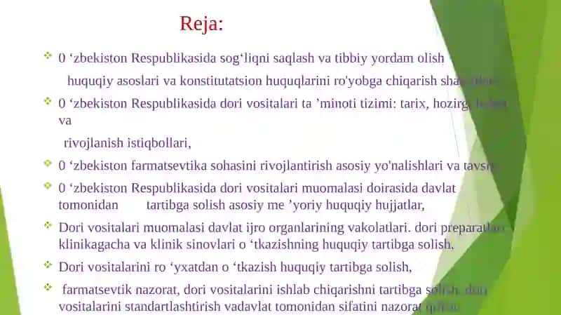 O'zbekiston Respublikasi dorivorlar bilan ta'minlash tizimi va farmatsevtika bozori 2