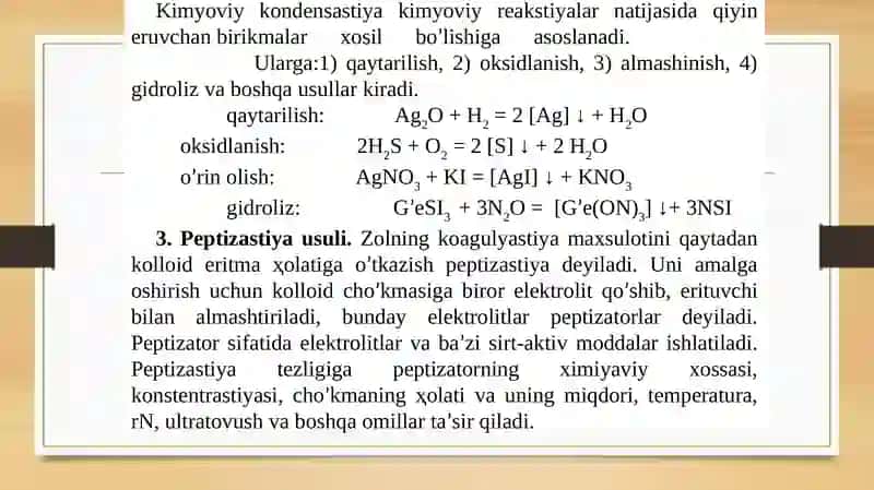 KOLLOIDSISTEMALARNING KLASSIFIKASTIYASI VA OLINISH, TOZALASH USULLARI 2