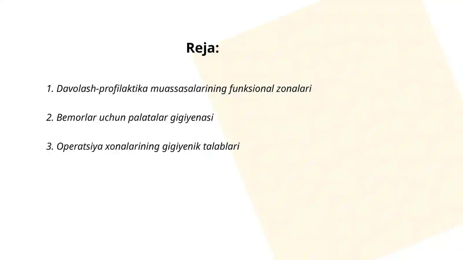 Davolash profilaktika muassasalarining gigiyenasi. Umumiy va maxsus davolash-profilaktika muassasalariga qo'yiladigan gigiyenik talablar 2