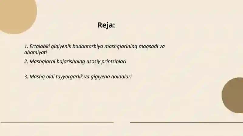 Ertalabki gigiyenik badantarbiya mashqlarini bajarish 2