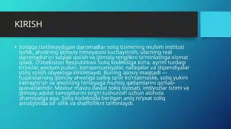 Soliqqa Tortilmaydigan Daromadlar 2
