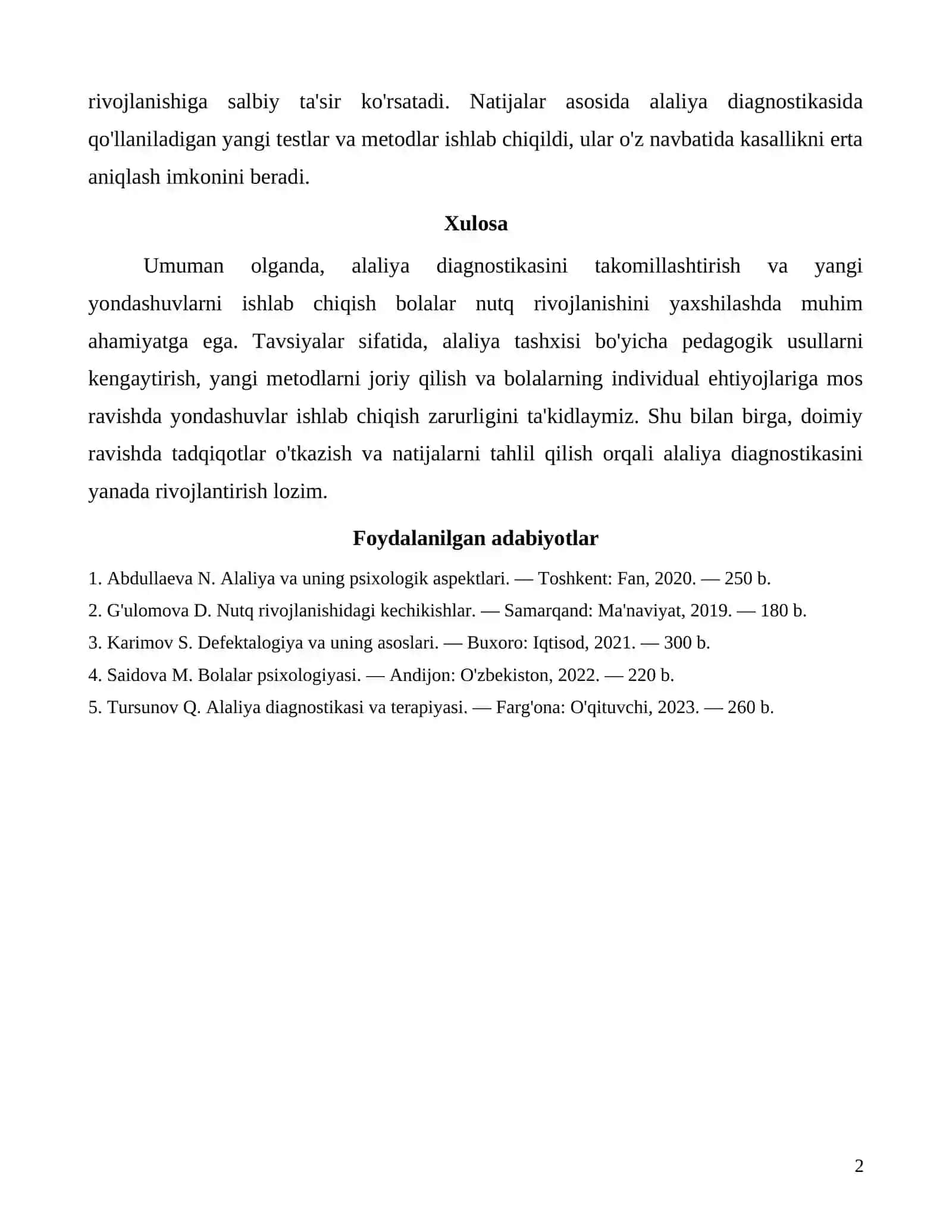 Alaliya boyicha diagnostika keys ishlab chiqing 2