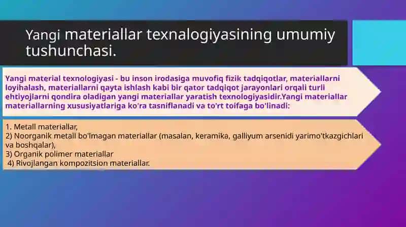 Yangi materiallar texnalogiyasi faniga kirish. 2