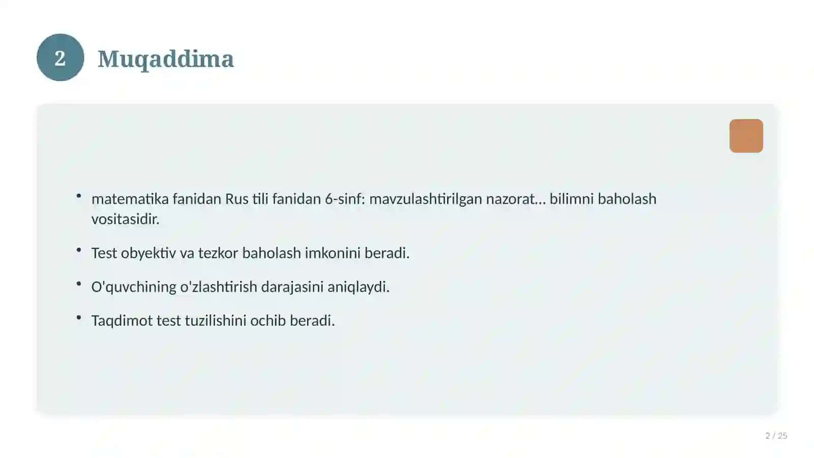 Rus tili fanidan 6-sinf: mavzulashtirilgan nazorat ishi va tahlil 2