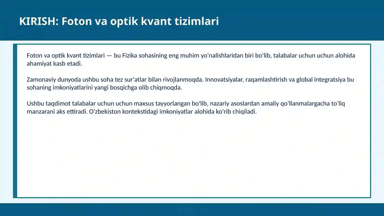 Foton va optik kvant tizimlari 2