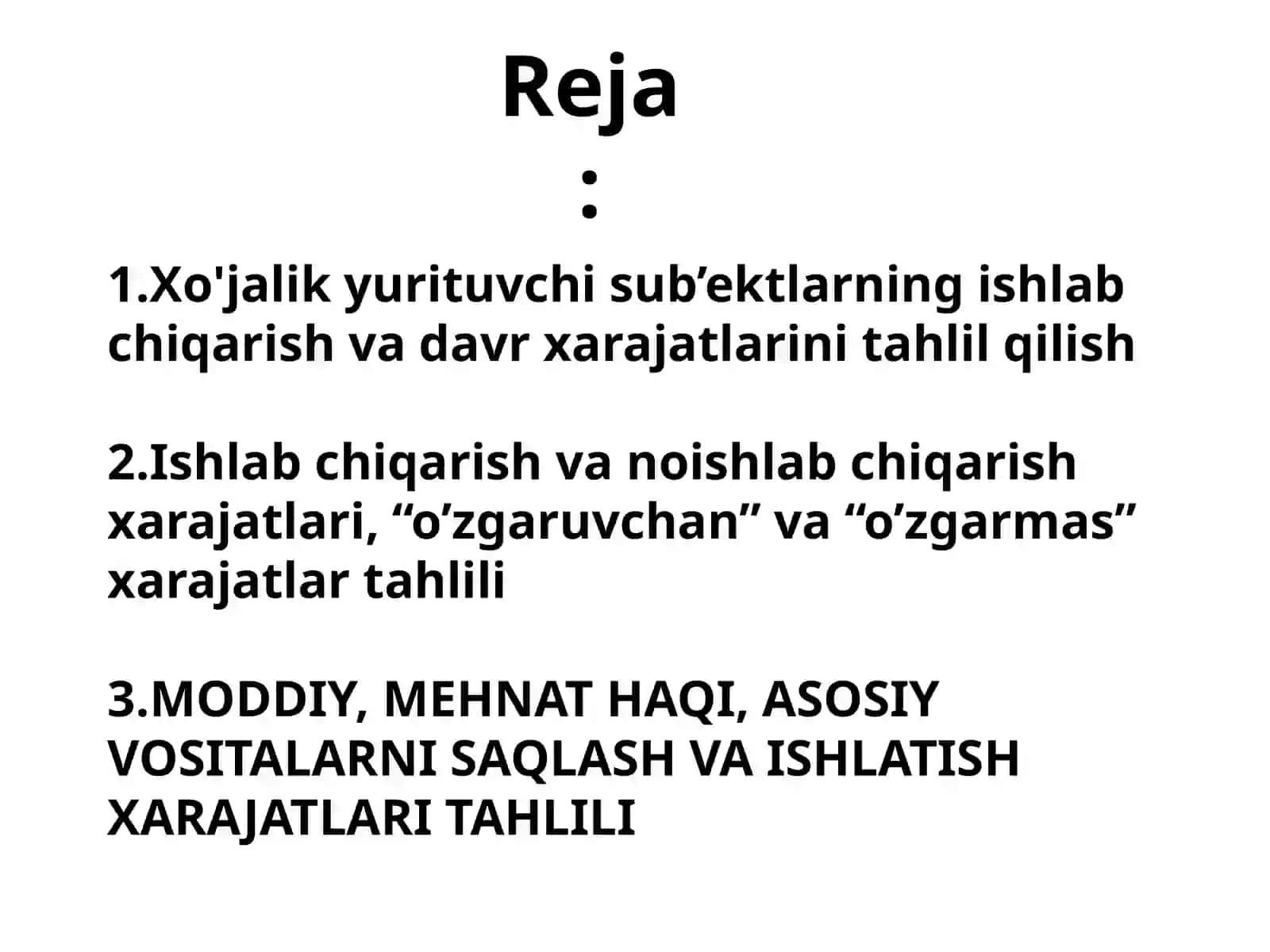 Mahsulot ishlab chiqarish va xarajatlarining tahlili 2