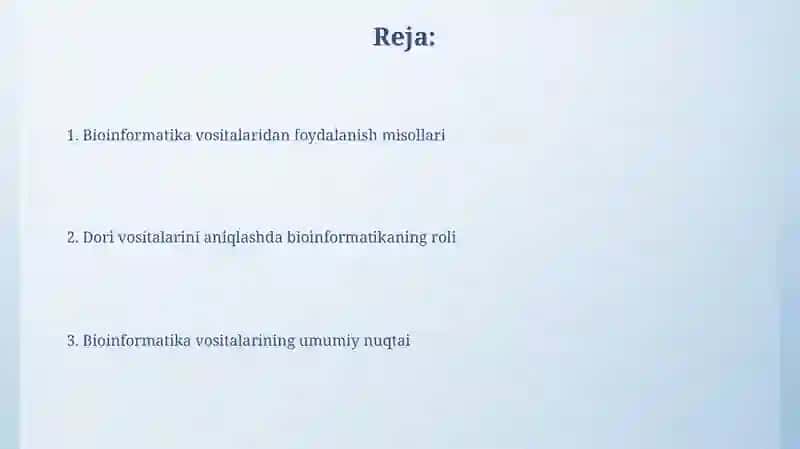 Dori vositalarining olishning bioinformatik vositalari 2
