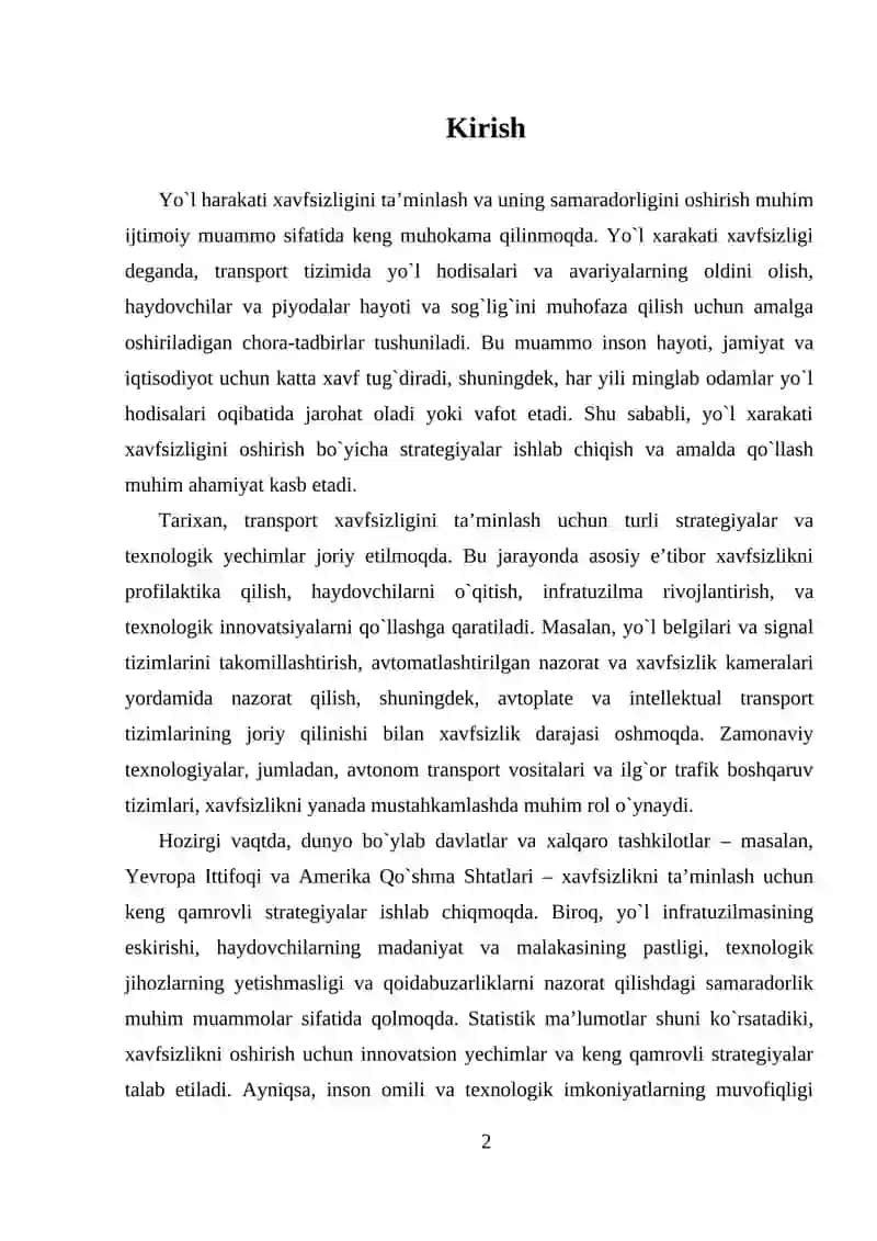 Yo`l xarakati xavfsizligini oshirish strategiyalari 2
