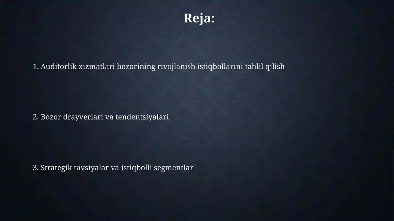 Audit xizmatlari bozorining rivojlanish istiqbollaritahlili 2