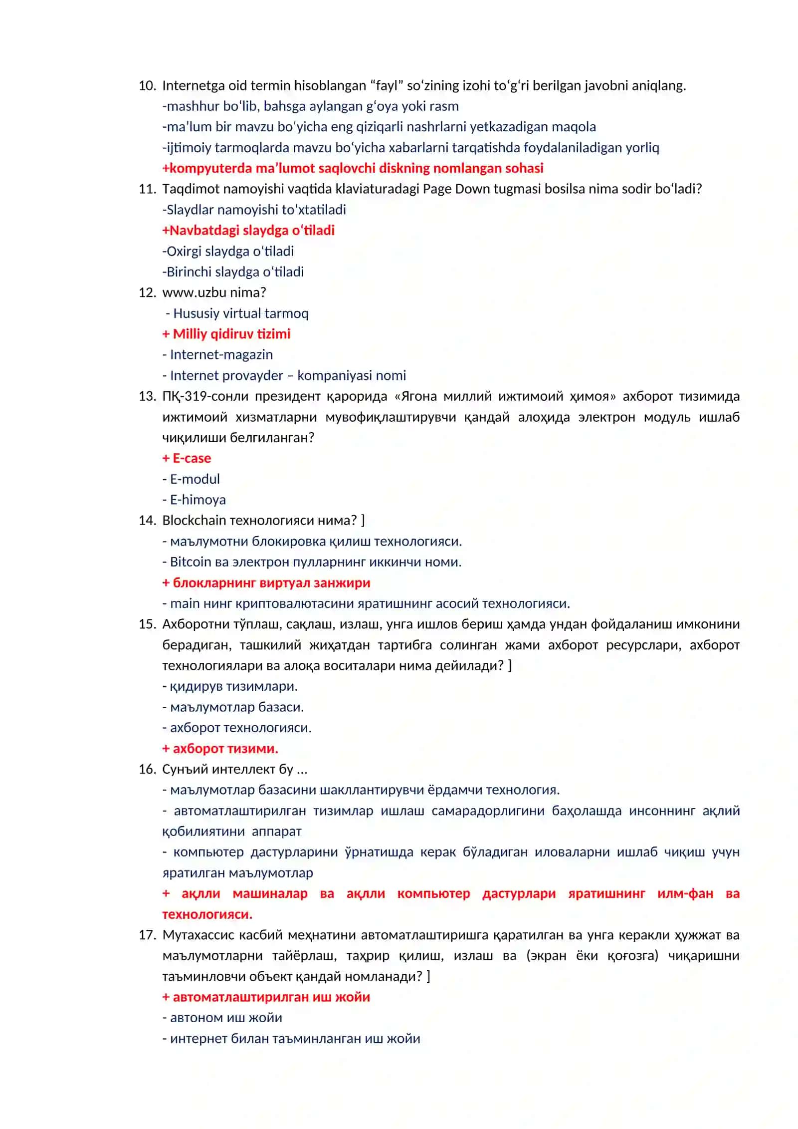 Axborot kommunikatsiya fanidan test savollari to'g'ri javobi bilan 2