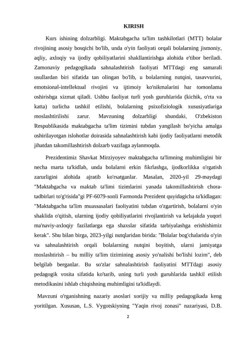 Mavzu: Sahnalashtirish faoliyatining pedagogik-psixologik mohiyati 2