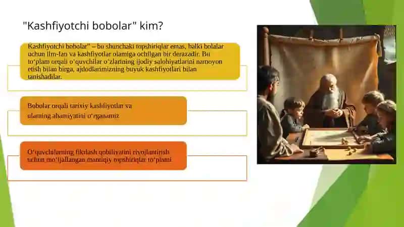 "Kashfiyotchi bobolar" matniga mantiqiy topshiriqlar to'plami 2