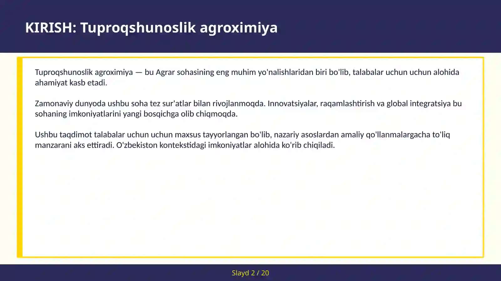 Tuproqshunoslik agroximiya 2