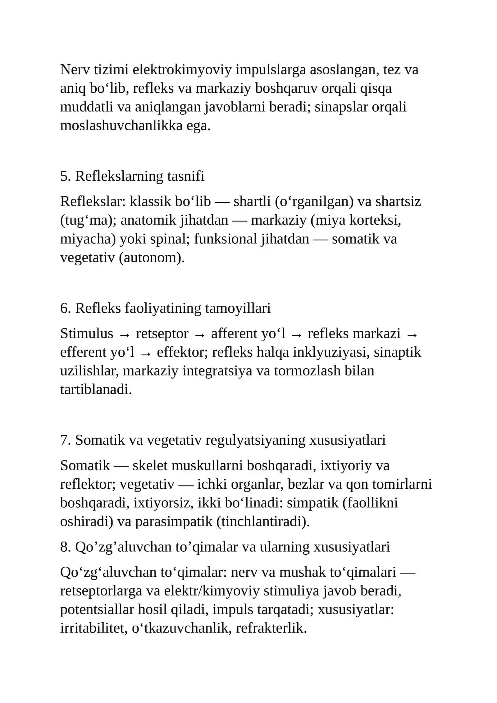 Normal Fiziologiya fanidan ON Savollariga Qisqacha Javobla 2 kurs 2