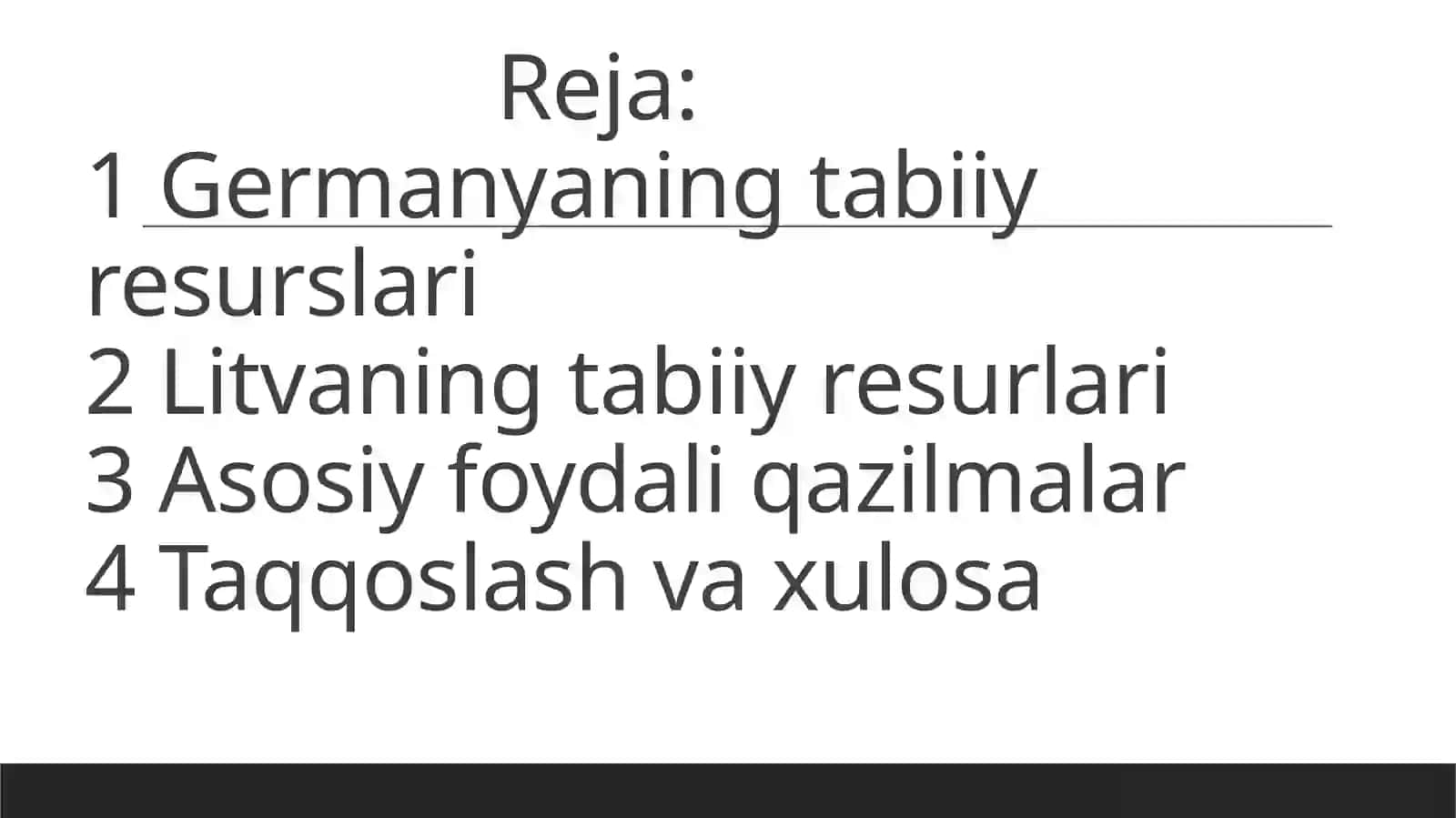 Tabiy boyliklarnega bazi davlatlar rivojlanib bormoqda, nega bazilari qashoqlashib bormoqda.Germaniya va Litva 2