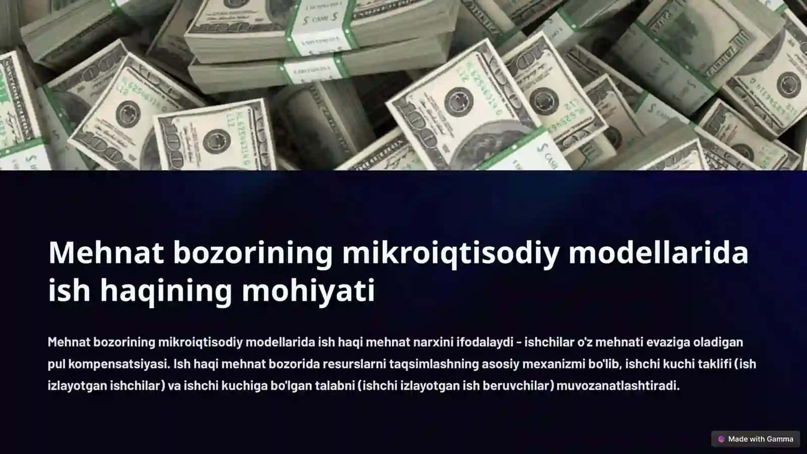Mehnat bozorining mikroiqtisodiy modellarida ish haqining mohiyati 2