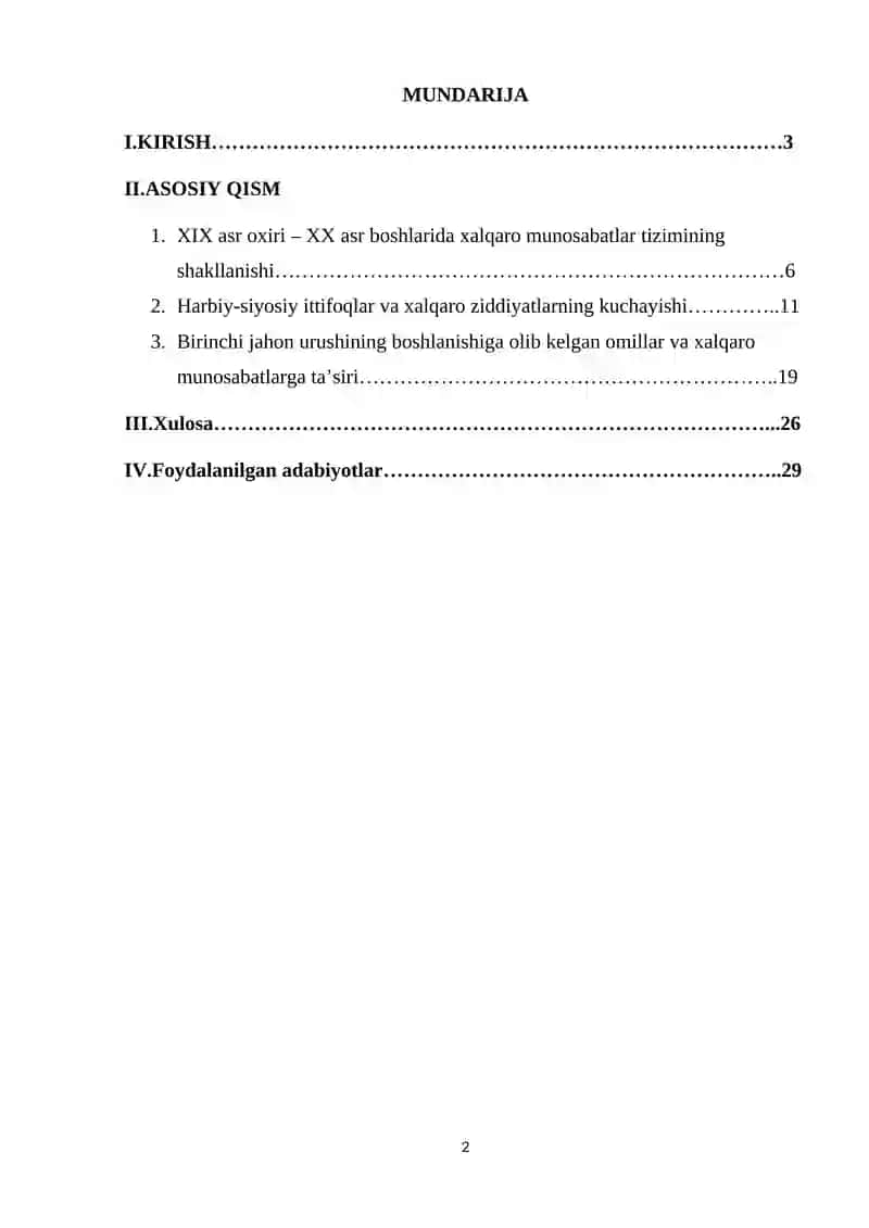 Birinchi jahon urushi arafasida xalqaro munosabatlar 2