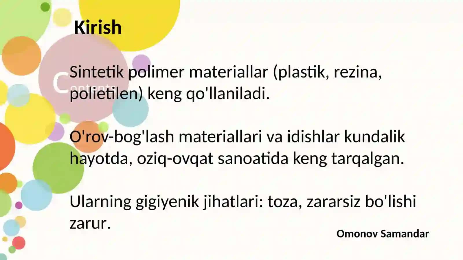 Sintetik Polimer Materiallar va Ularning Gigiyenasi 2