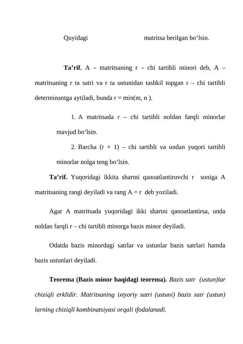 Bazis minor haqidagi teorema 2