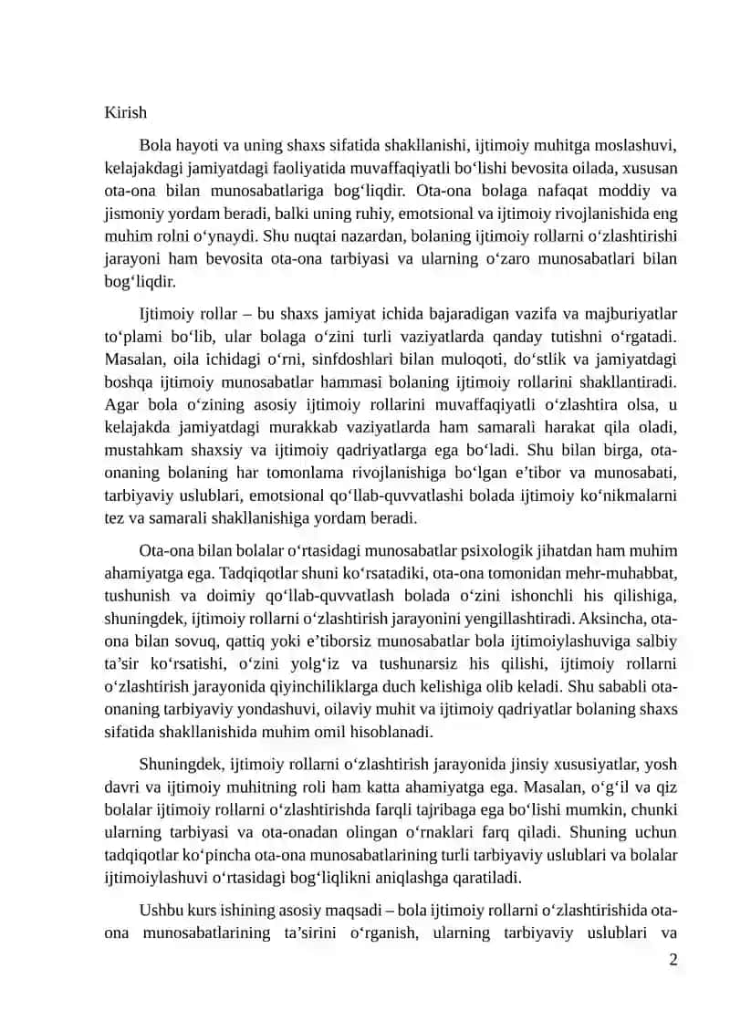 BOLA IJTIMOIY ROLLARNI O'ZLASHTIRISHDA OTA ONA MUNOSABATLARINING TA'SIRI 2