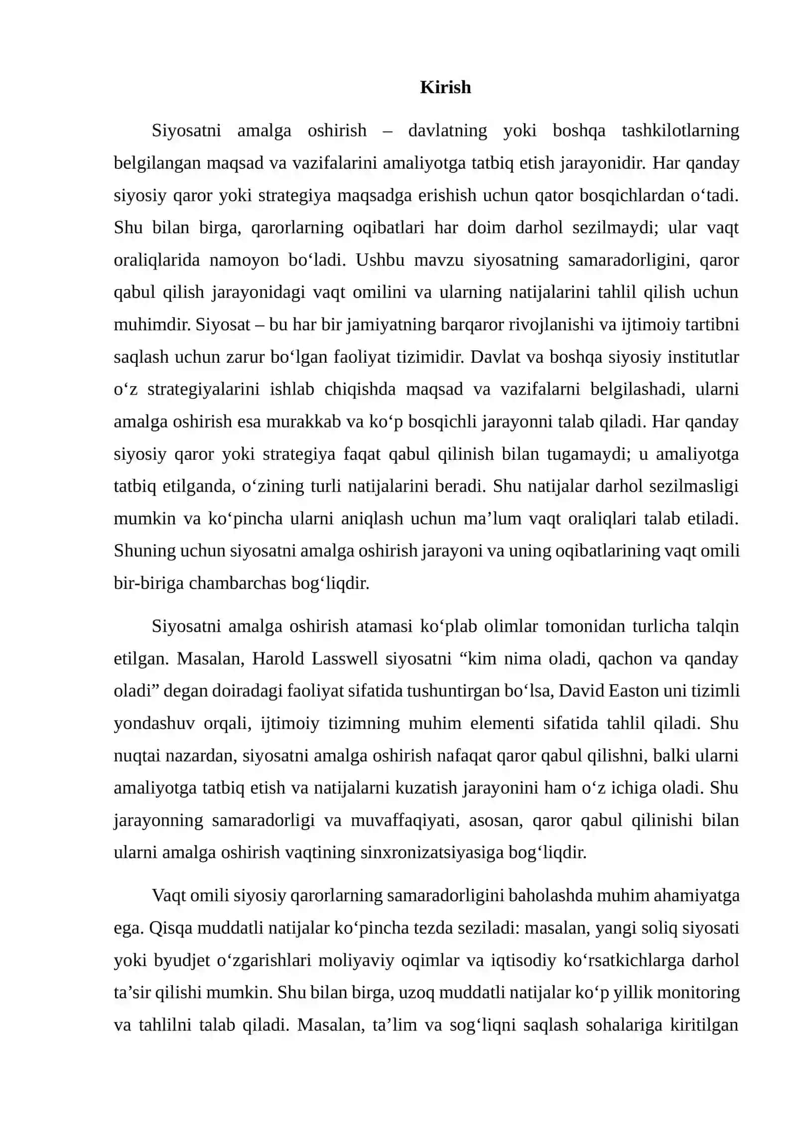 Siyosatni amalga oshirish va uning oqibatlari 2