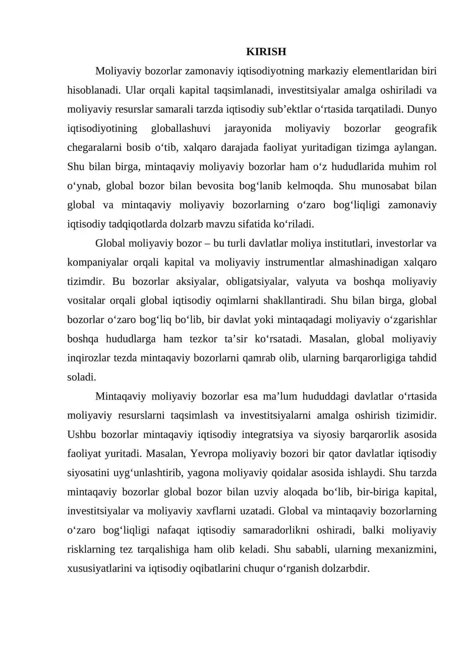 Global va mintaqaviy moliyaviy bozorlarning o‘zaro bog‘liqligi 2