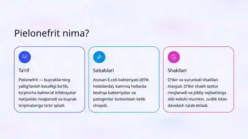 O'tkir Pielonefrit: Klinikasi, Diagnostikasi va Davolash Tamoyillari 2