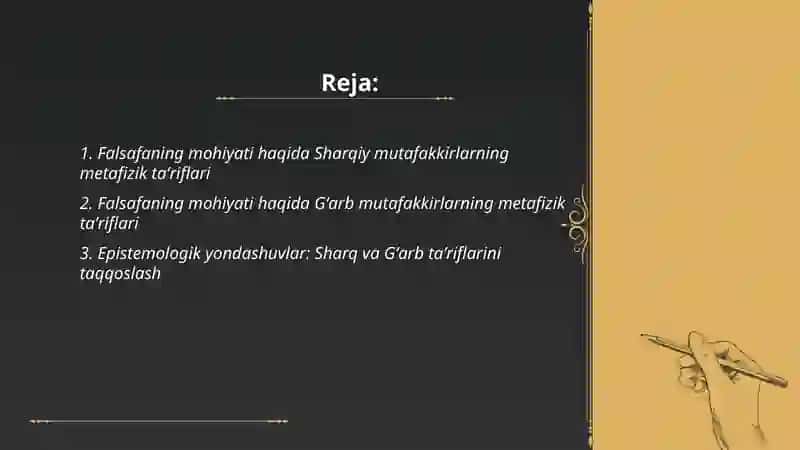 Falsafaning mohiyatiga oid Sharq va Gʻarb mutafakkirlari tariflarini tasniflash 2