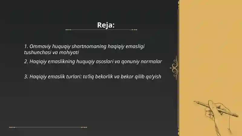 Ommaviy huquqiy shartnomaning haqiqiy emasligi 2