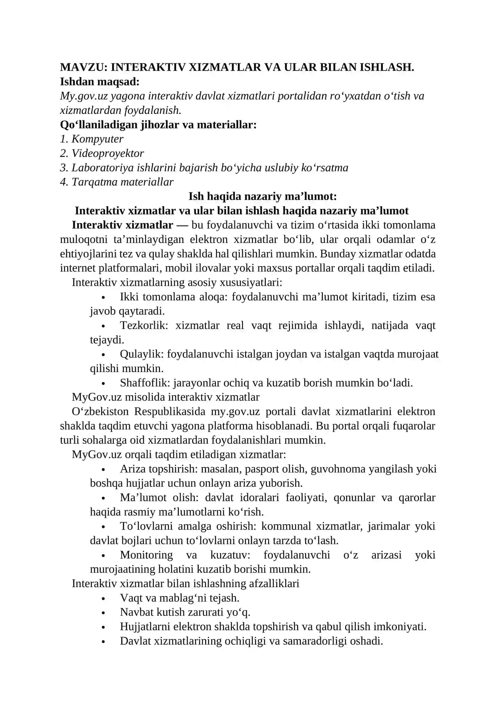 INTERAKTIV XIZMATLAR VA ULAR BILAN ISHLASH 2