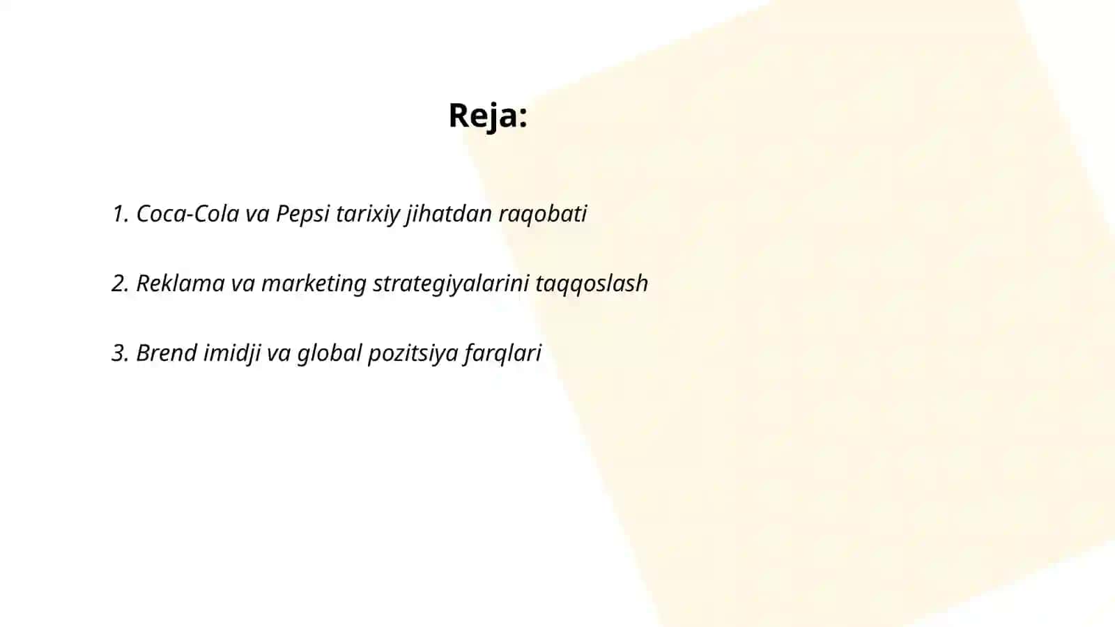 Coca cola va pepsining raqobatu va ularni bir biridan solishtirish 2