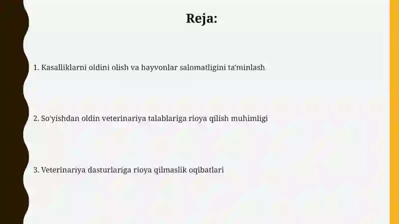 Kasal va emlangan hayvonlarni so'yishdan oldin veterinariya dasturlariga amal qilish 2
