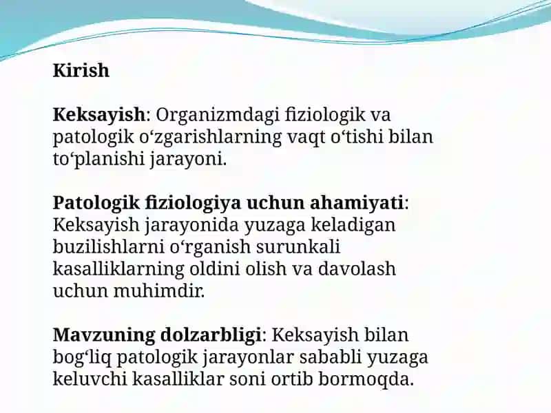Organizmdagi keksayish davriga xossaliklar 2