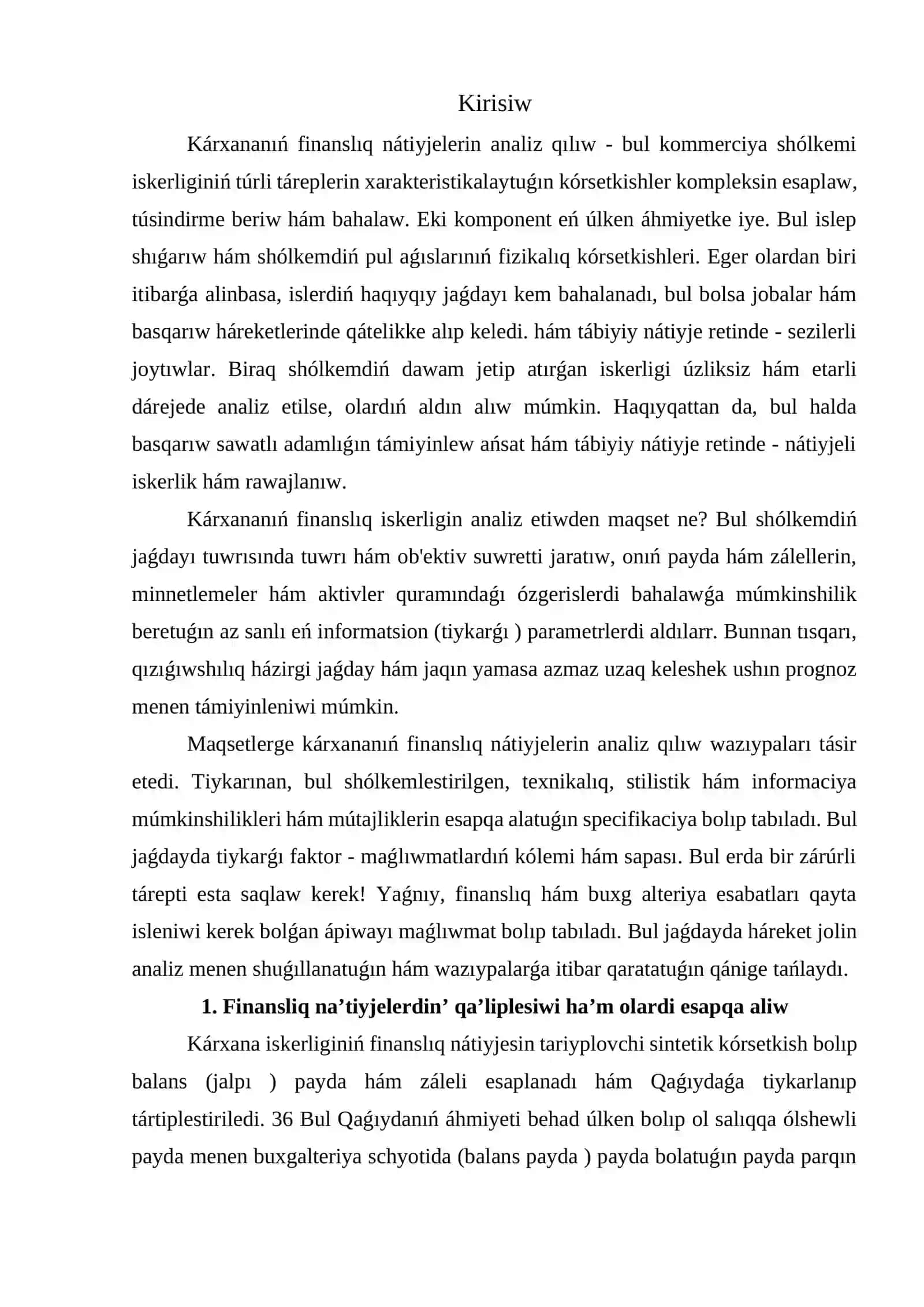 Finansliq na’tiyjelerdin’ qa’liplesiwi 2