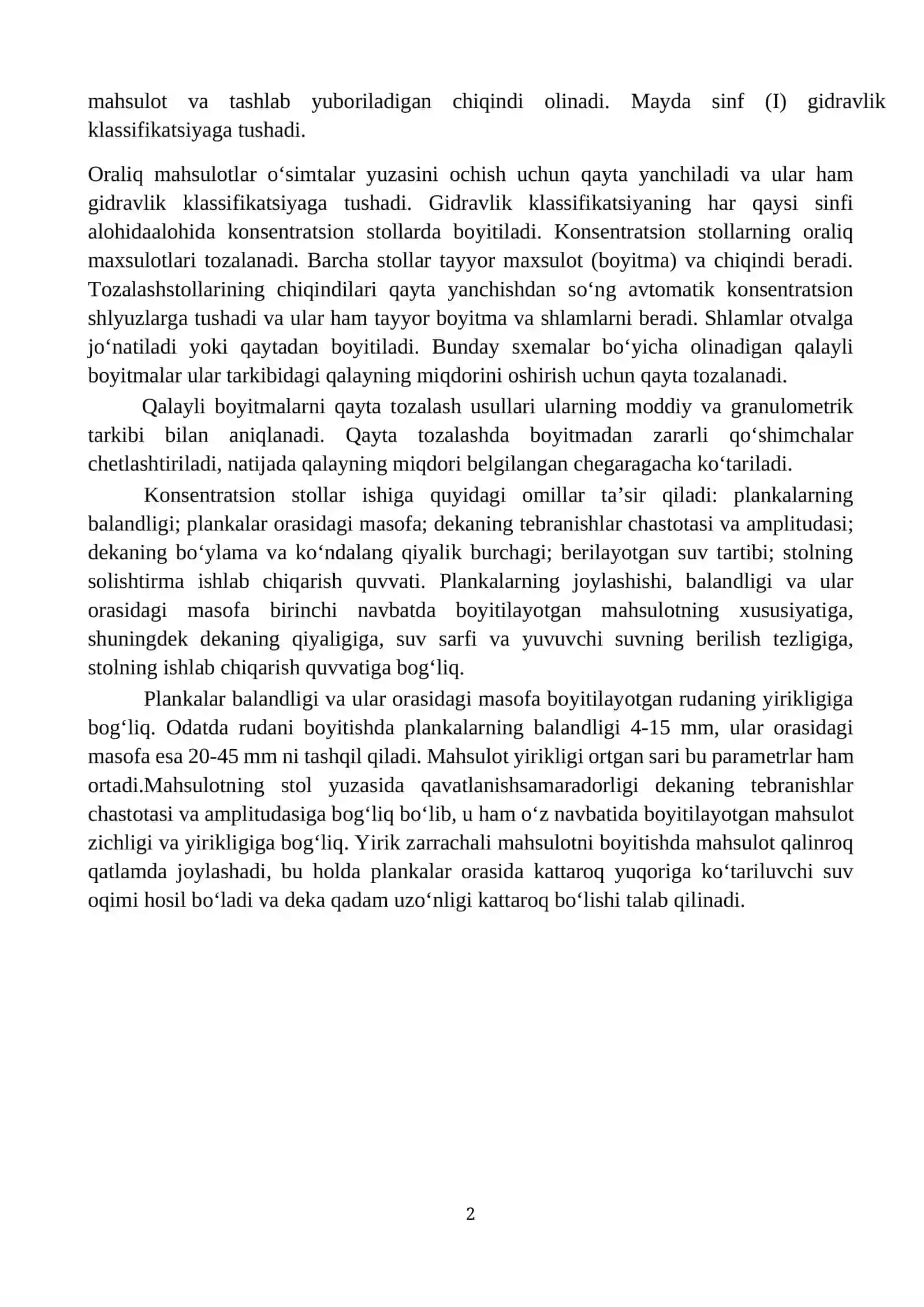 Qalayli rudalarni gravitatsiya usulidaboyitish texnologiyasi 2