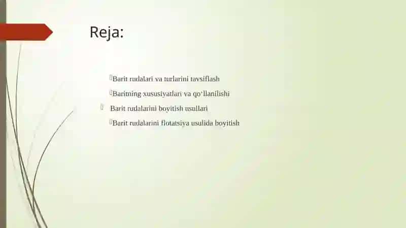 Barit rudalarni boyitish texnologiyasi,baritning qo'llanilishi 2