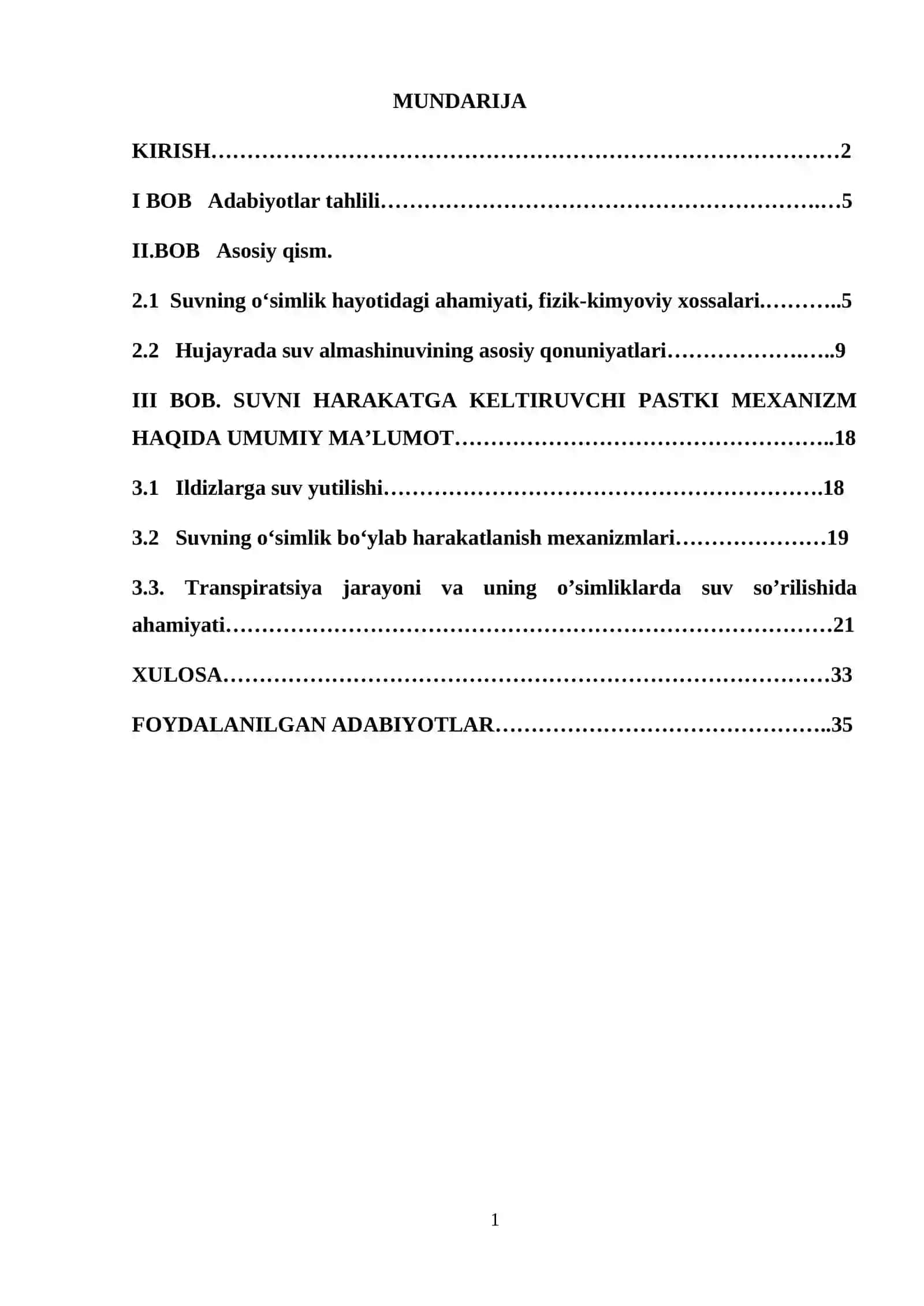 O‘simliklar fiziologiyasi fanidan KURS isHi 2