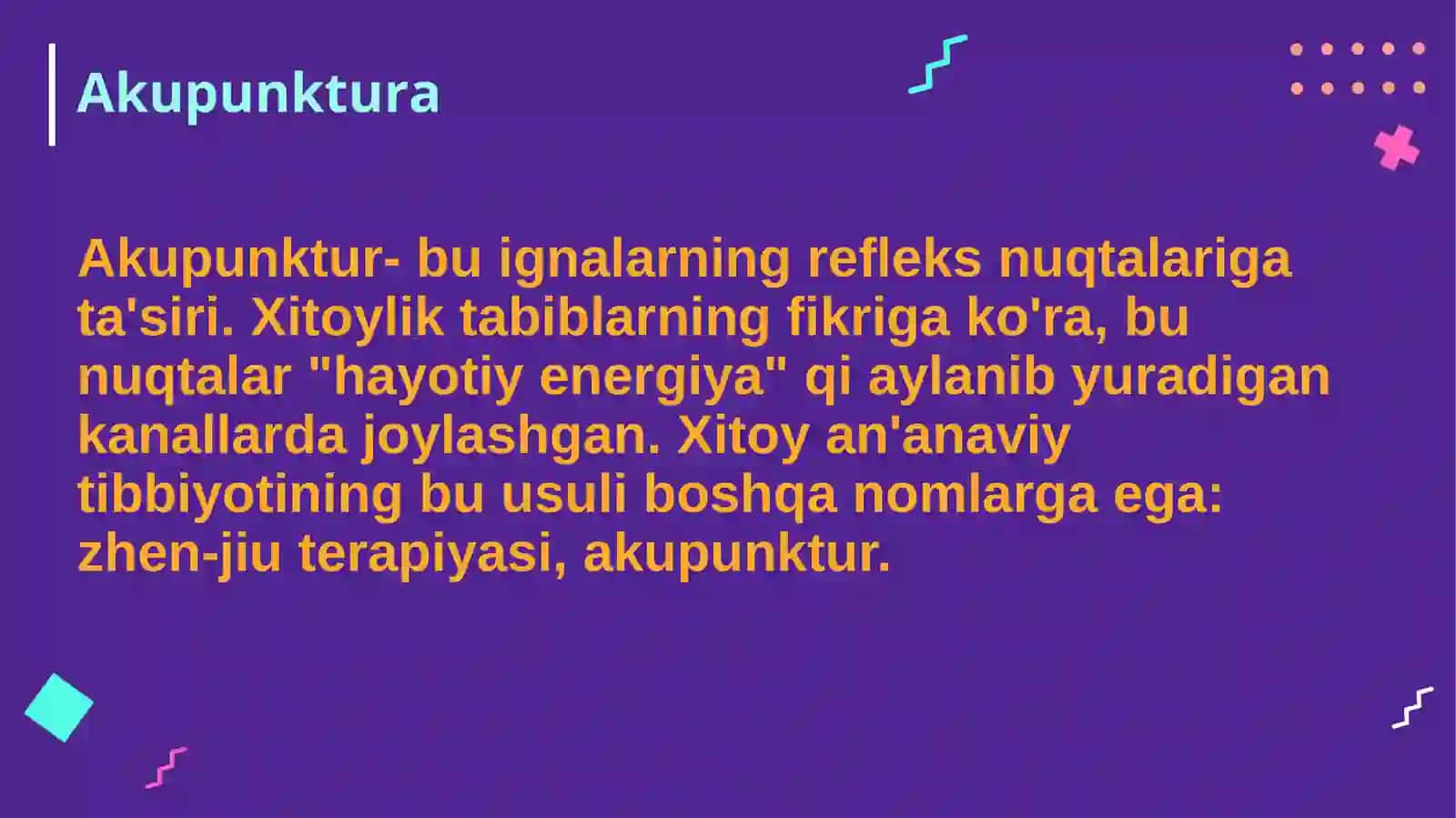 Akupunktur. Texnikaning mohiyati, ko'rsatmalari, kontrendikatsiyasi 2