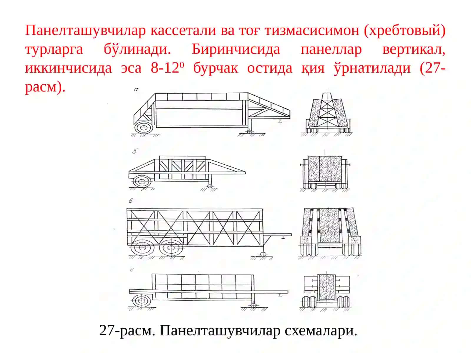 Темирбетон қурилиш конструкцияларини ташиш учун ярим тиркамалар 2