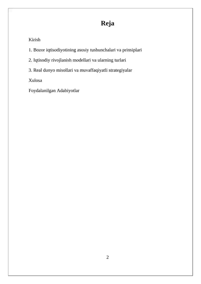 Bozor Iqtisodiyotiga O'tayotgan Davlatlarning Iqtisodiy Rivojlanish Modellari 2