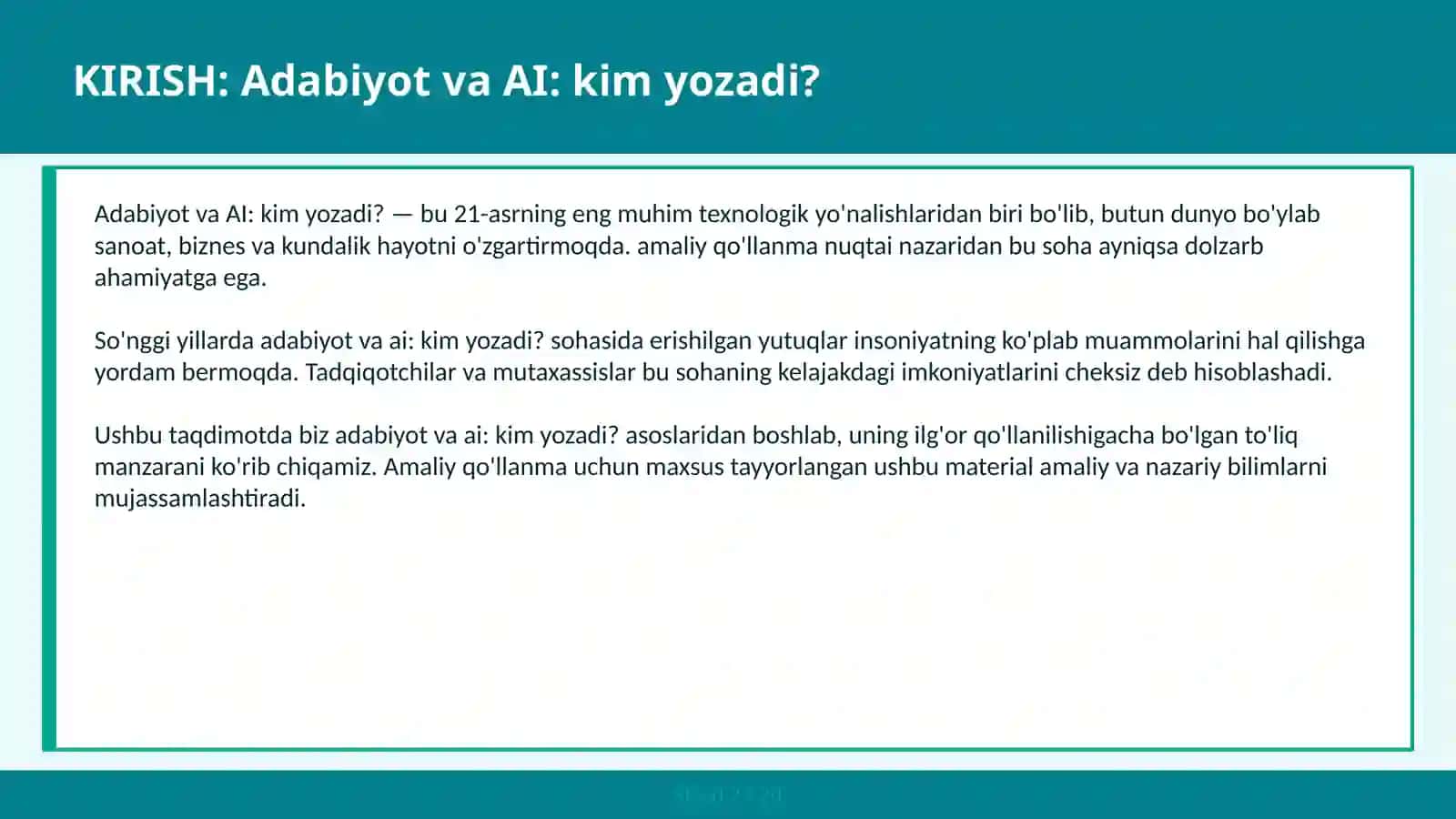 Adabiyot va AI: Kim Yozadi? 2